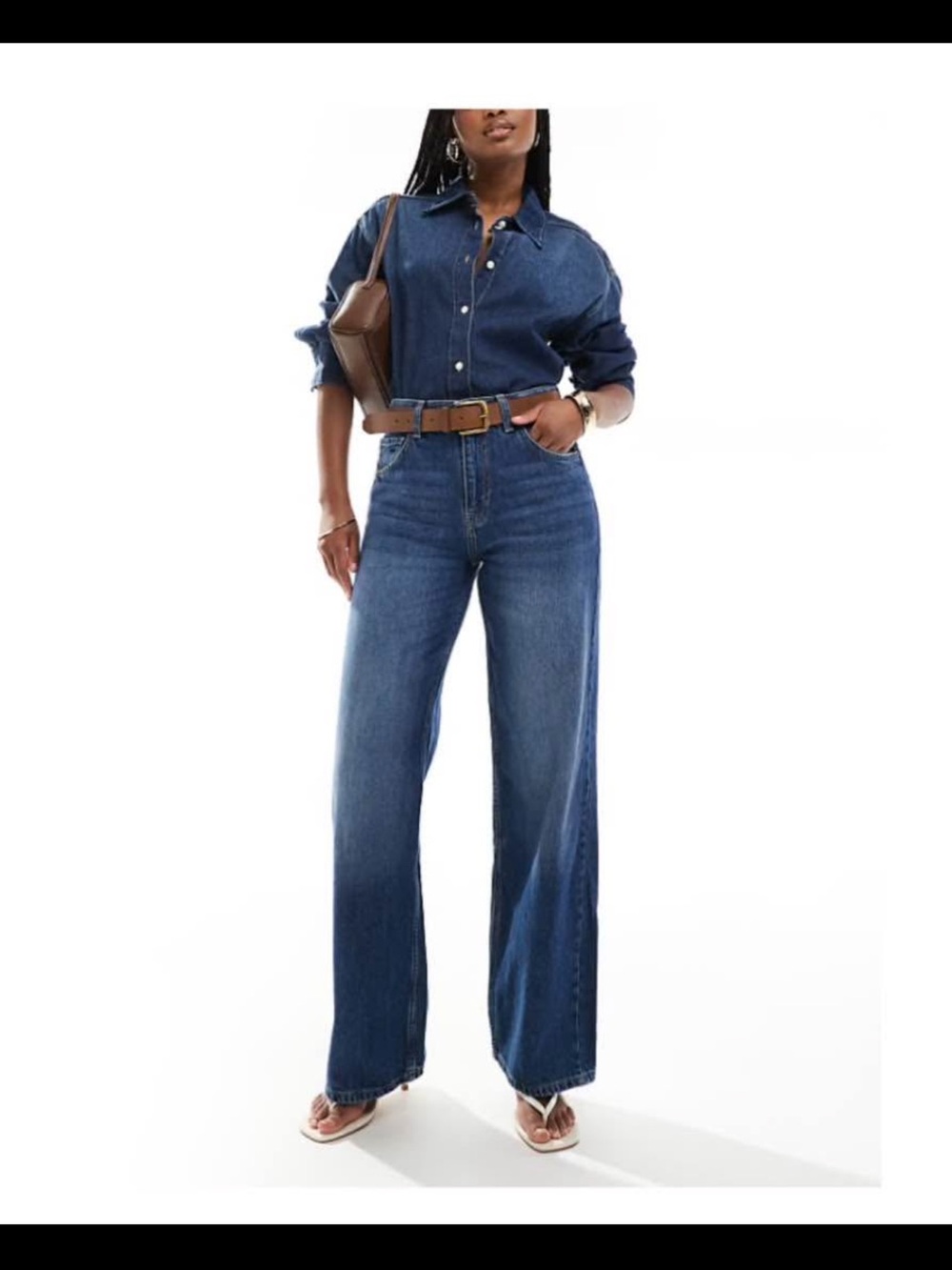 Bershka Dark Blue High-Rise Wide-Leg Jeans